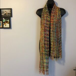 Avenue Rainbow Open Knit Fringe Scarf Wrap OS